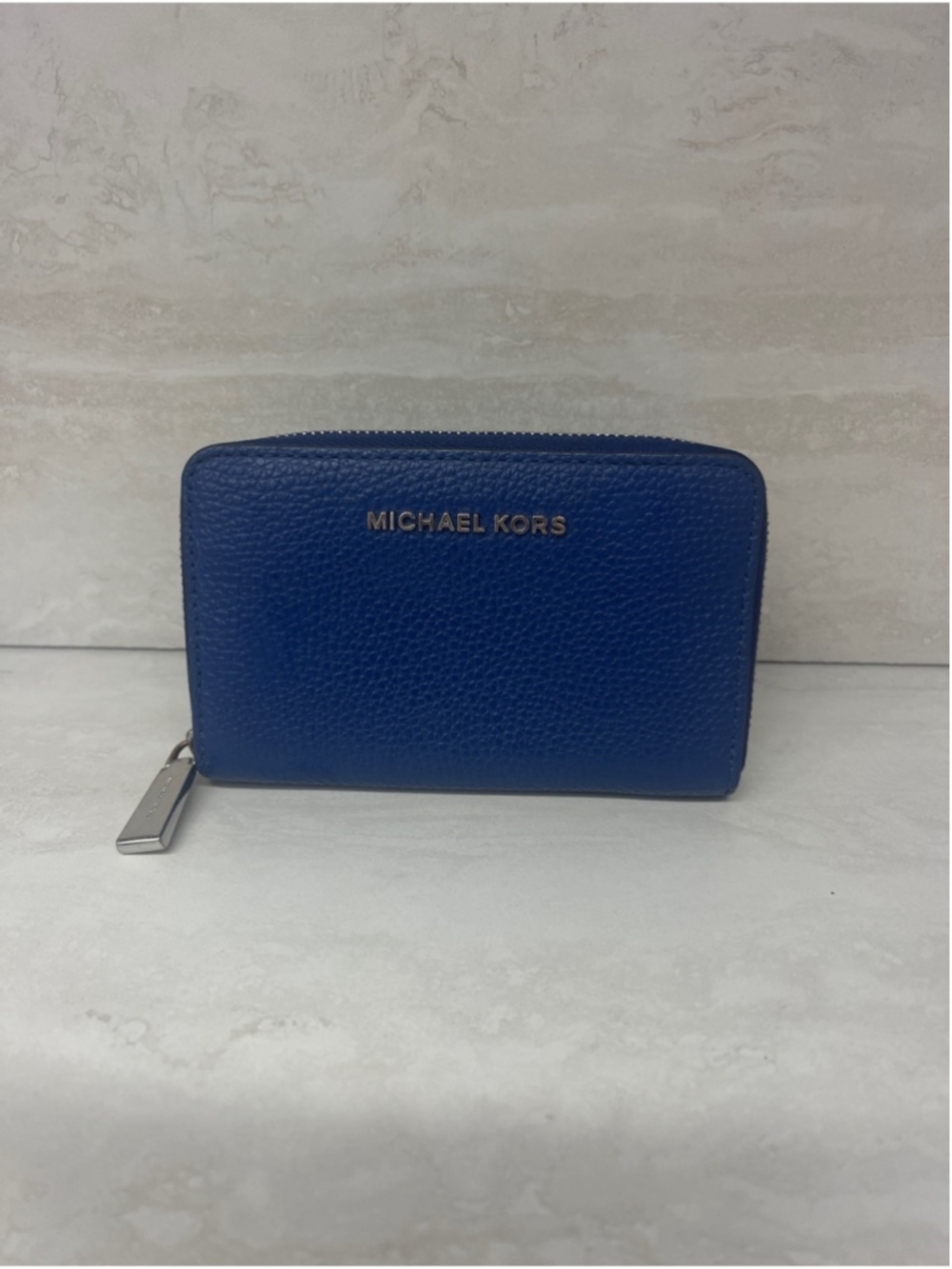 Michael Kors Jet Set Small ZA Card Case Pebble Leather Sapphire Blue